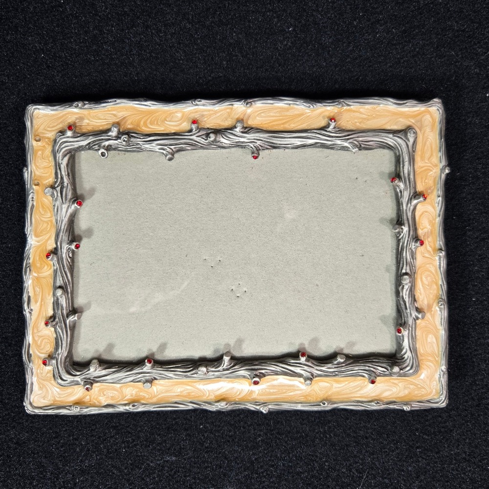 Vintage Twig Branch Picture Frame Cream Ename Red Rhinestone 4x6 Rustic *flaw